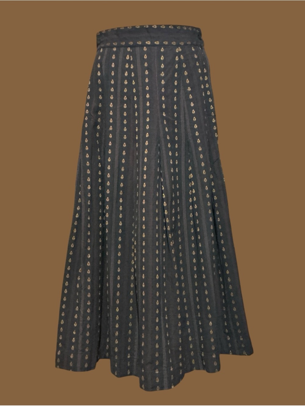 Vintage Monsoon Charcoal Black and Gold Metallic High Waist Midi Skirt